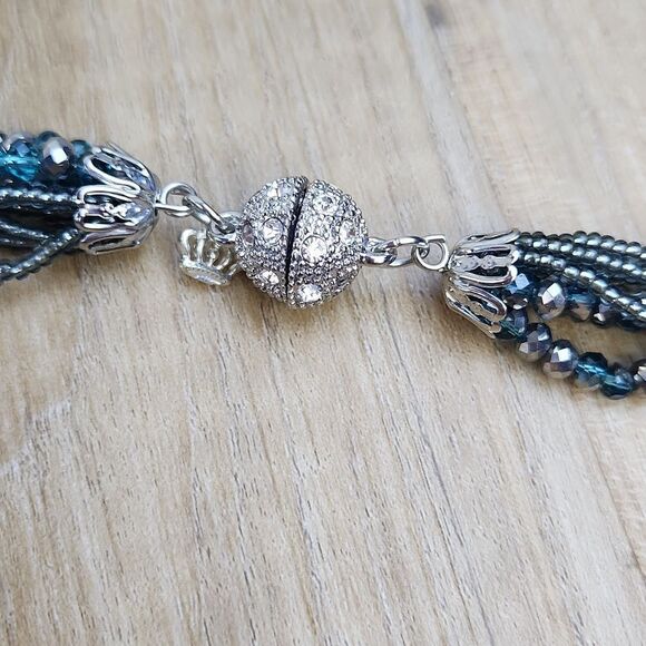 🩵Premier "Seaside" Teal & Gray Multistrand Beaded Magnetic Necklace - Picture 7 of 11